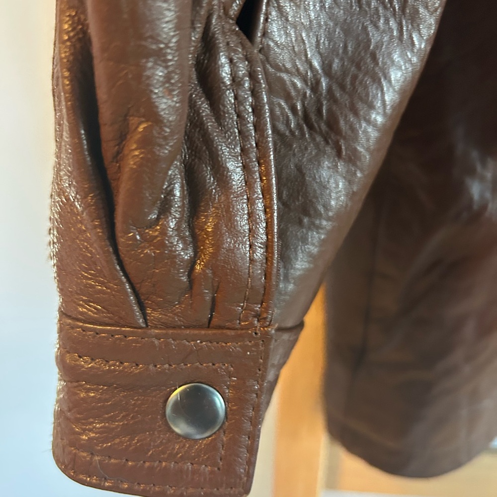 Context Brown Genuine Leather Collared Jacket Siz… - image 8